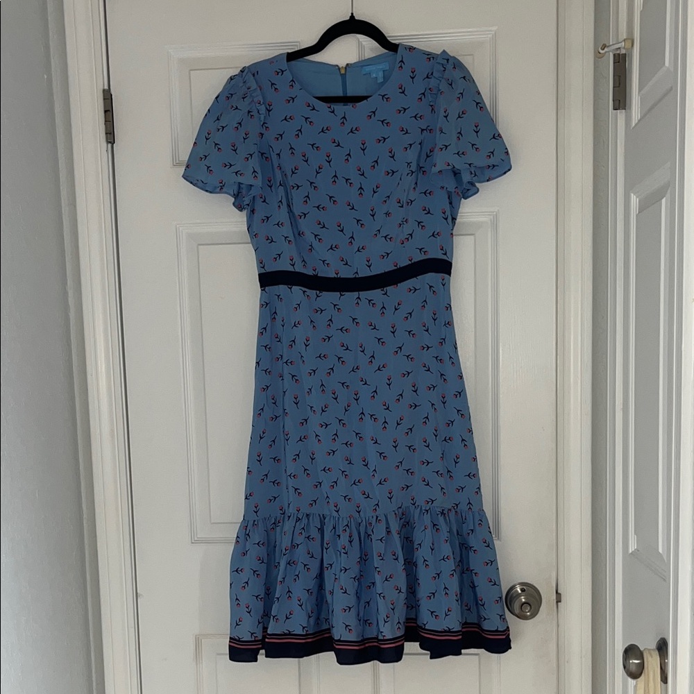 Blue Floral Dress with Ruffle Hem